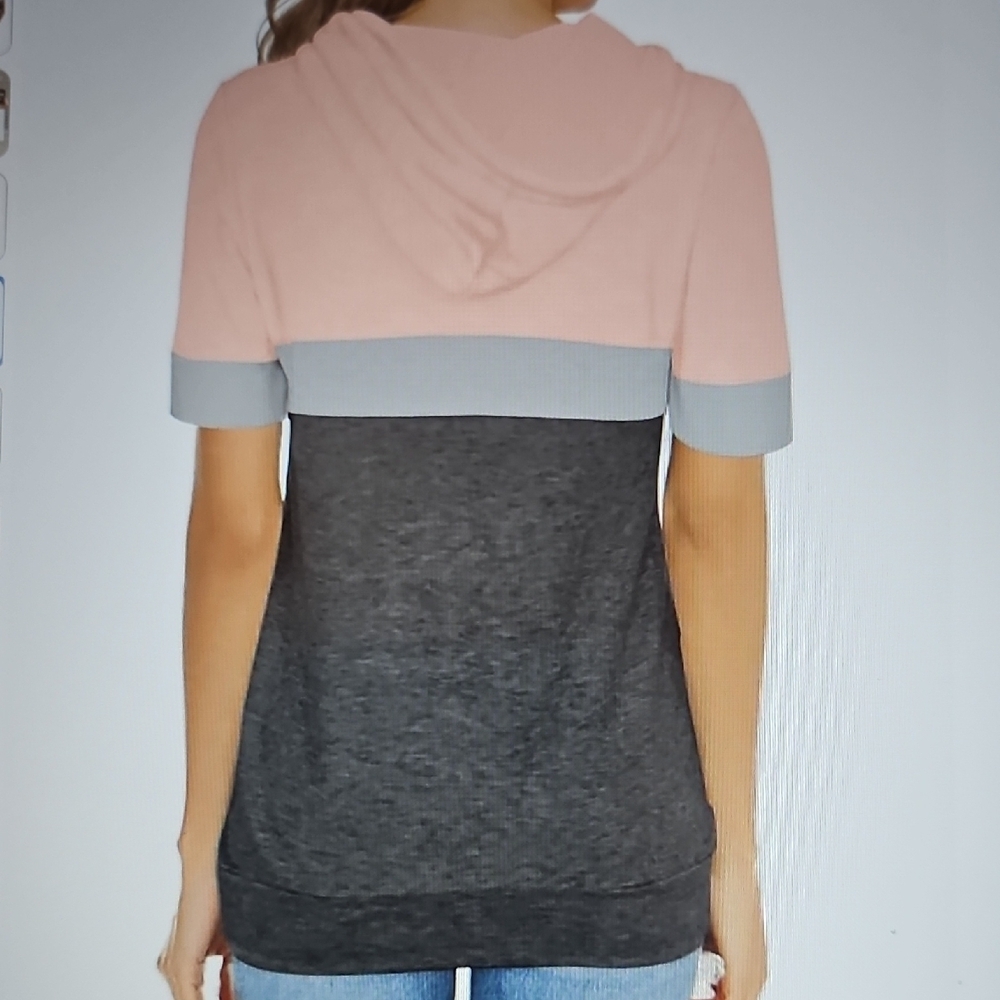 NWOT Pgands Short Sleeve Color Block Hoodie in Pink and Gray XL - Picture 3 of 12